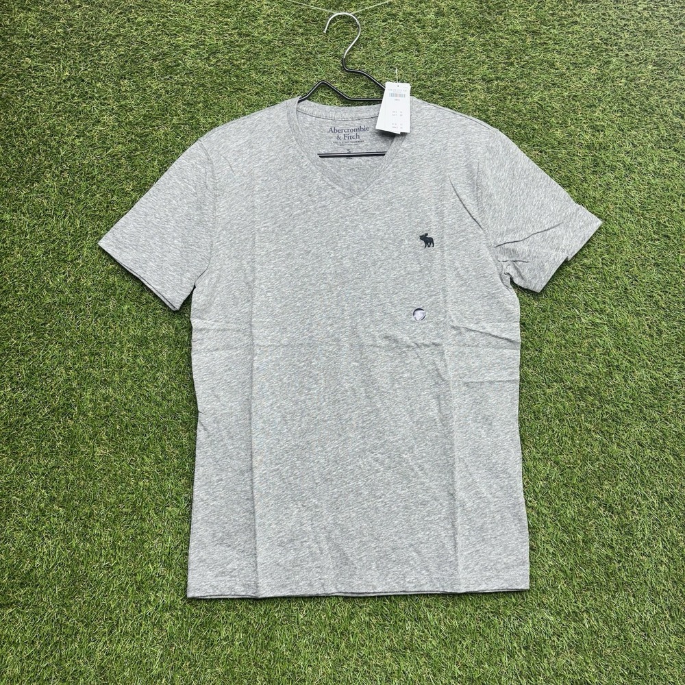 Abercrombie & Fitch Shirt Mens Small Gray V-Neck Cotton Short Sleeve Blue Moose
